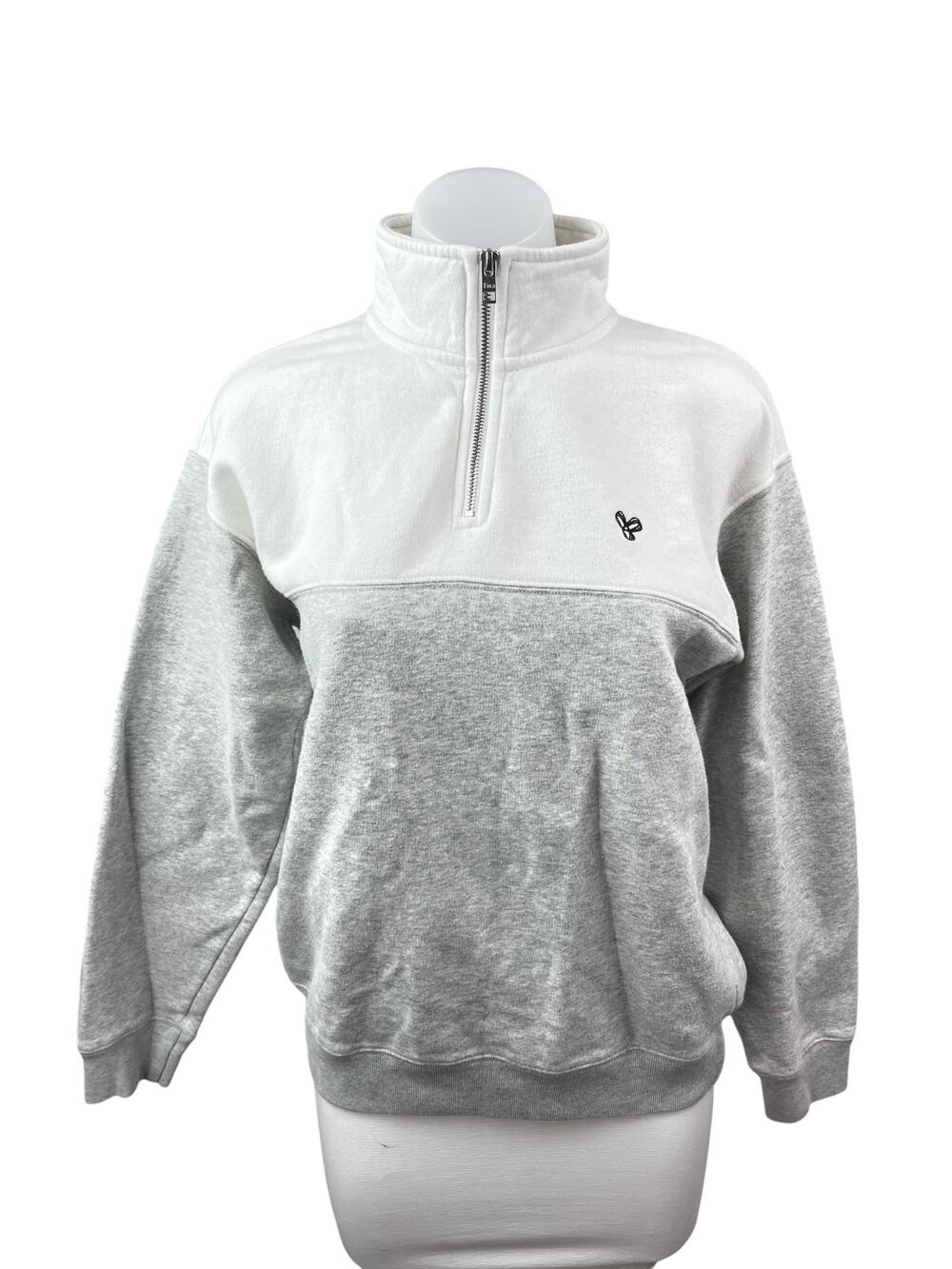 Aritzia TNA Gray White 1/4 Zip Colorblock Long Sleeve Sweater Sweatshirt Top S